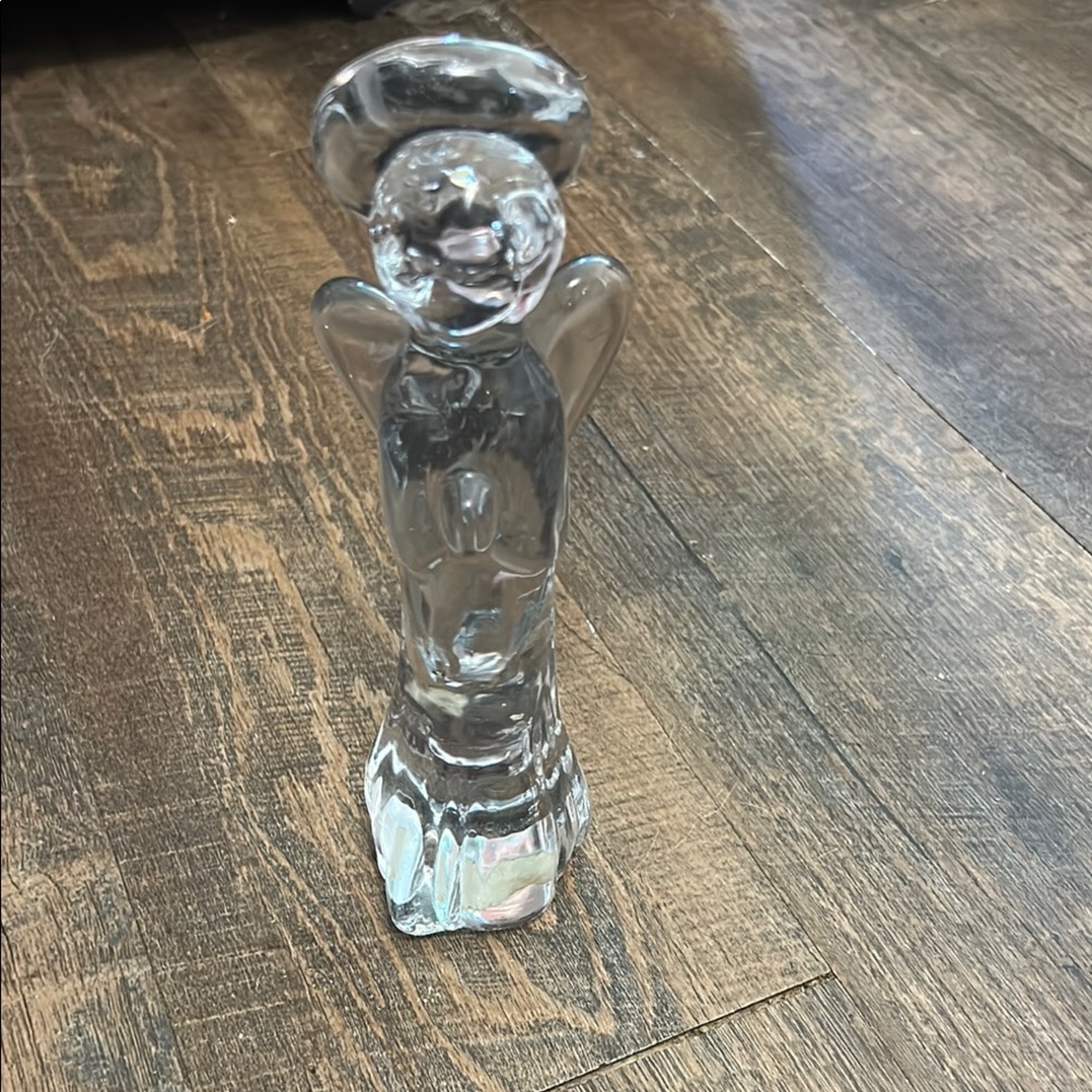 MCM Heavy GLASS Praying ANGEL Halo Wings paperweight bottom 8 1/2"‎ tall